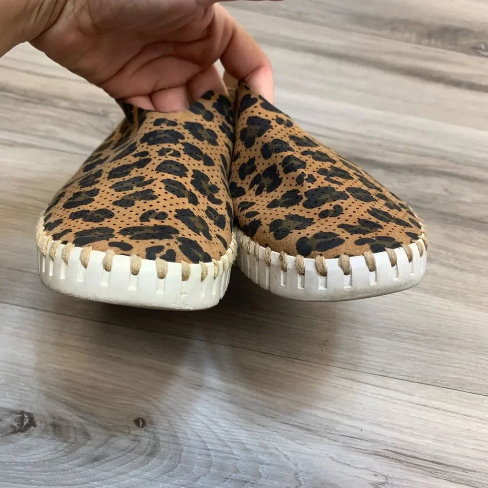 Ilse Jacobsen Hornbaek Latte Leopard Print Perforated Women Slip On 37 / 6.5 - 7